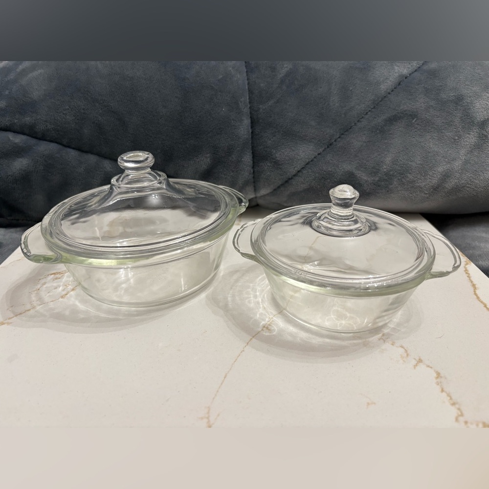 VTG Fire King Glass Refridgerator Lidded Storage Dishes Set of 2